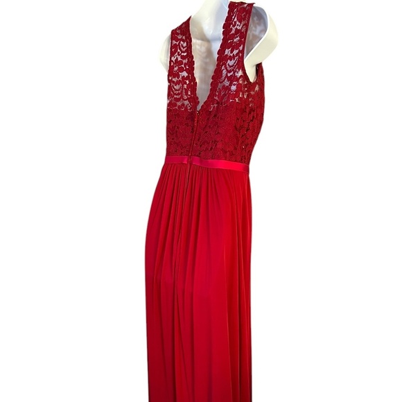 David's Bridal | Red Lace & Chiffon Cap Sleeve Dress | Bridesmaid - Picture 5 of 8